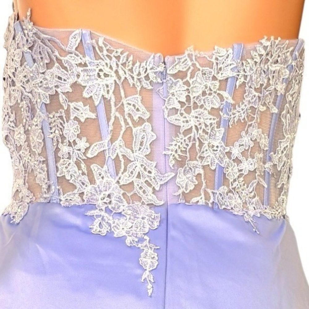 Y2K Satin Corset Mini Dress Sz.4-6 Fairy Mesh Lace Rhinestone Wimsigoth 90s - Picture 10 of 15